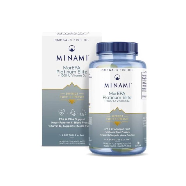 Minami MorEPA Platinum Elite +Vit D3 1000iu Συμπλήρωμα Διατροφής Ιχθυελαίου με Βιταμίνη D3 60 μαλακές κάψουλες