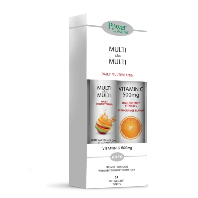 Power Of Nature Multi + Multi με Στέβια 20 αναβράζοντα δισκία & Vitamin C 500mg Πορτοκάλι 20 αναβράζοντα δισκία
