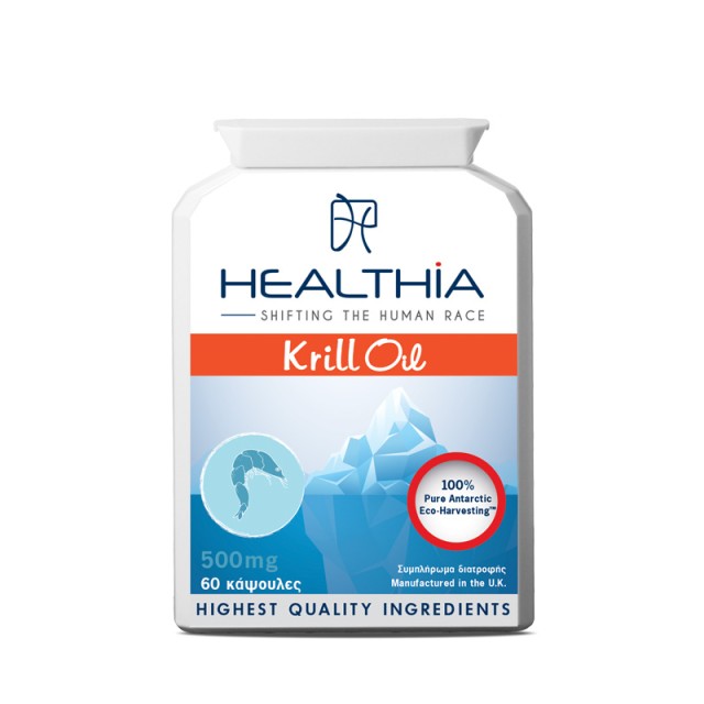 Healthia Krill Oil 500mg, Συμπλήρωμα Διατροφής για την Χοληστερίνη, 60 caps