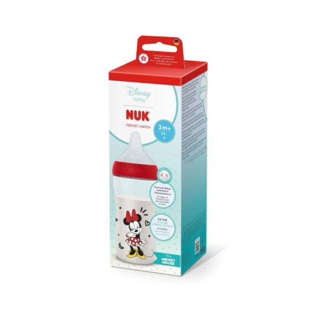 NuK Perfect Match Πλαστικό Μπιμπερό με Δείκτη Ελέγχου Θερμοκρασίας Minnie 3m+ 260ml