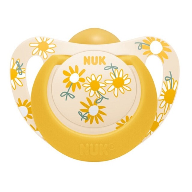 Nuk Star Ορθοδοντική Πιπίλα Σιλικόνης Κίτρινη με Λουλούδια 18-36m, 1τμχ (10.739.760)