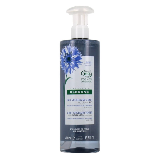 Klorane 3in1 Micellar Water Διφασικό Νερό για την Αφαίρεση του Αδιάβροχου Μακιγιάζ με Βιολογική Κυανή Κενταύρια, 400ml