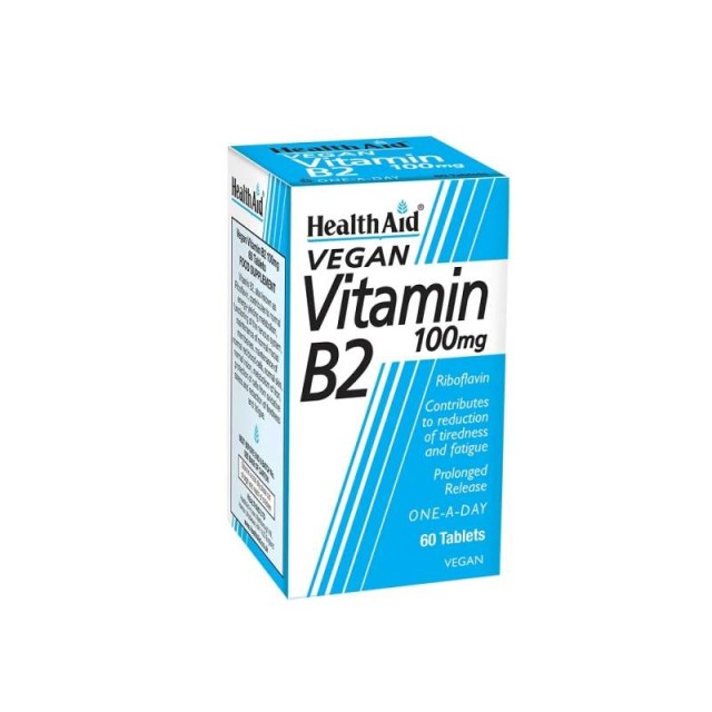 Health Aid Vitamin B2 Riboflavin 100mg Συμπλήρωμα Διατροφής για Παραγωγή Ενέργειας Βραδείας Αποδέσμευσης 60 ταμπλέτες