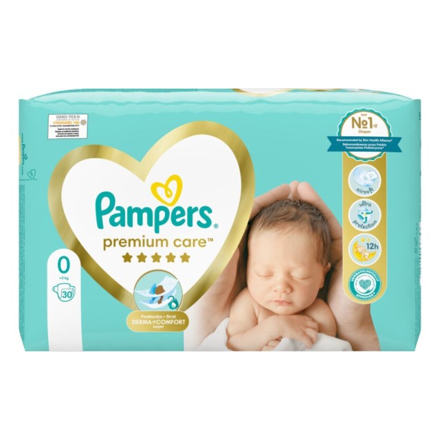 Pampers Premium Care Πάνες με Αυτοκόλλητο Μέγεθος 0 (0-3kg), 30 Τεμάχια