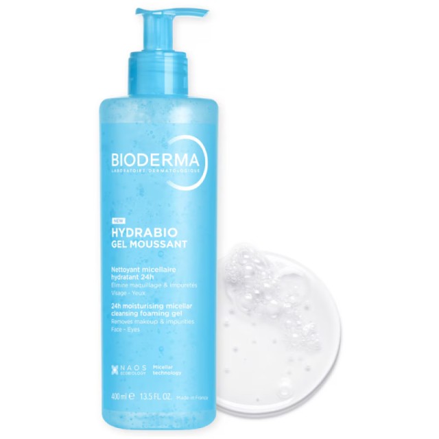 Bioderma Hydrabio 24h Moisturising Micellar Cleansing Foaming Gel, Τζελ Καθαριμού για Αφυδατωμένο Δέρμα 400ml