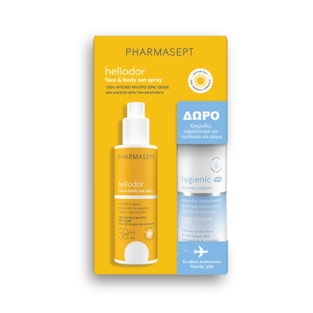 Pharmasept Promo Pack Heliodor Face & Body Sun Spray SPF50 165ml & Δώρο Hygienic Shower Cream 100ml
