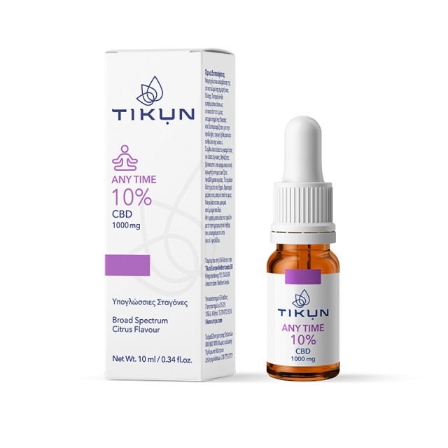 Tikun CBD Any Time 10% Υπογλώσσιες Σταγόνες Ελαίου Κάνναβης, 10 ml