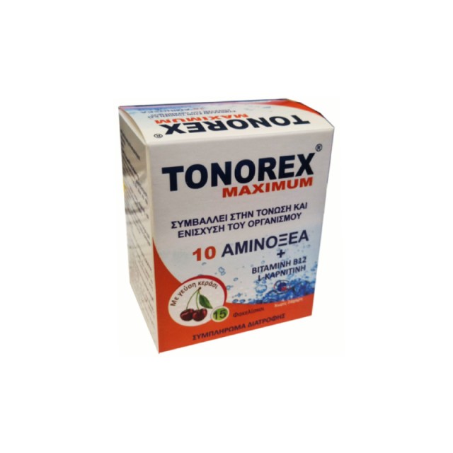 Tonorex Maximum για Τόνωση & Ενίσχυση του Οργανισμού με 10 Αμινοξέα Βιταμίνη Β12 & L-Καρνιτίνη με Γεύση Κεράσι 15τμχ