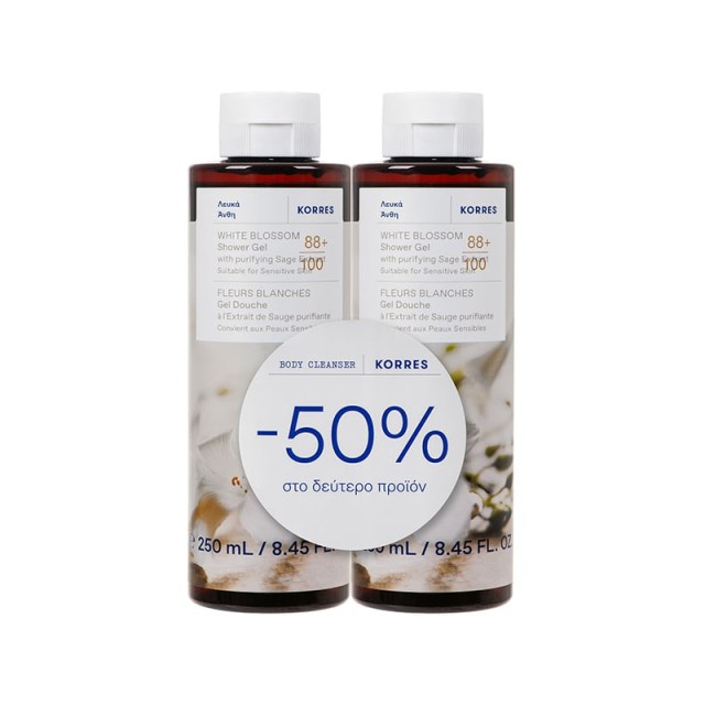 Korres Promo Αφρόλουτρο White Blossom, 2x250ml (-50% στο 2ο Προϊόν)