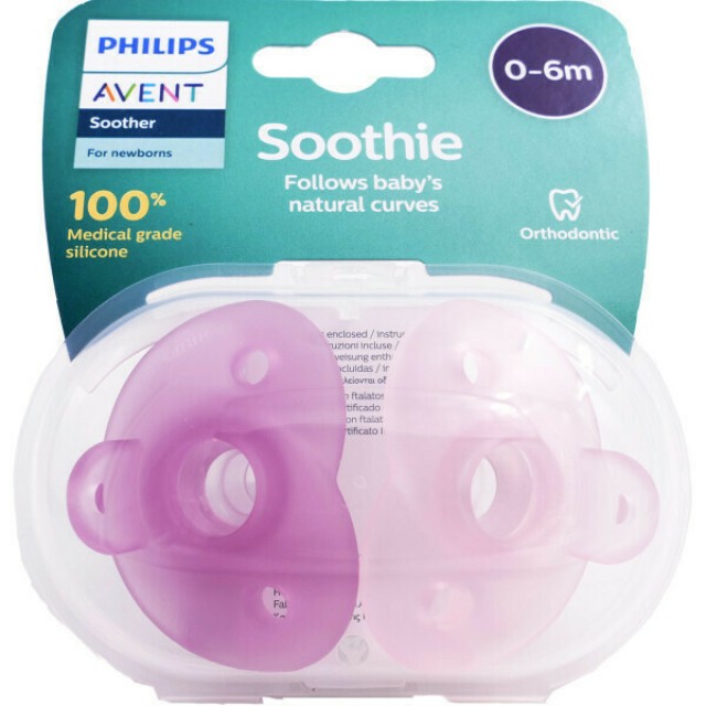 Avent Soothie 0-6m Πιπίλα Σιλικόνης Για Κορίτσι Ροζ 2τμχ SCF099/22