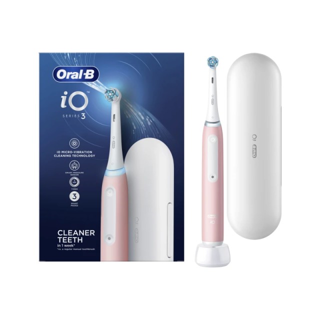 Oral-B iO 3 Magnetic Pink Ροζ Ηλεκτρική Οδοντόβουρτσα, 1 Κεφαλή Βουρτσίσματος, 1 Θήκη Ταξιδιού