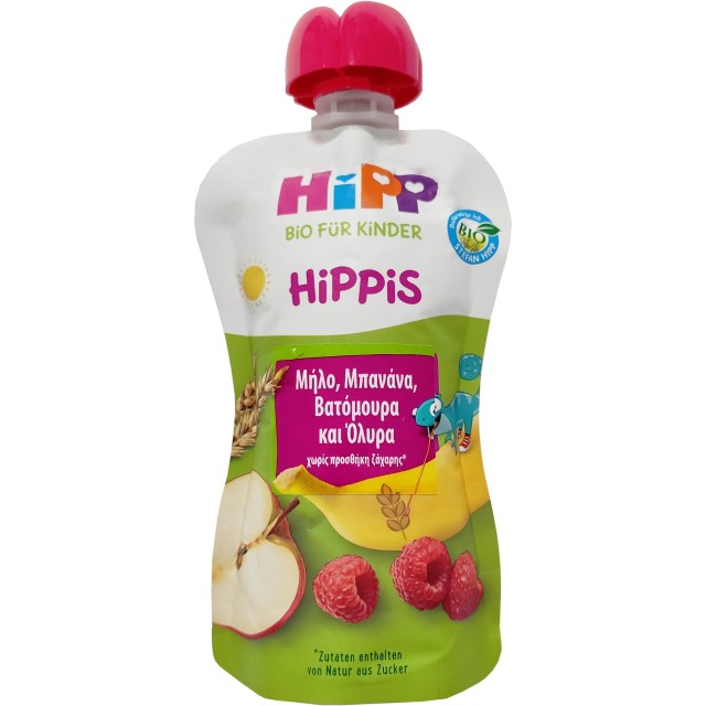 Hipp Hippis Φρουτοπολτός Μήλο, Μπανάνα,Βατόμουρα & Δημητριακά Ολικής Άλεσης 100g.