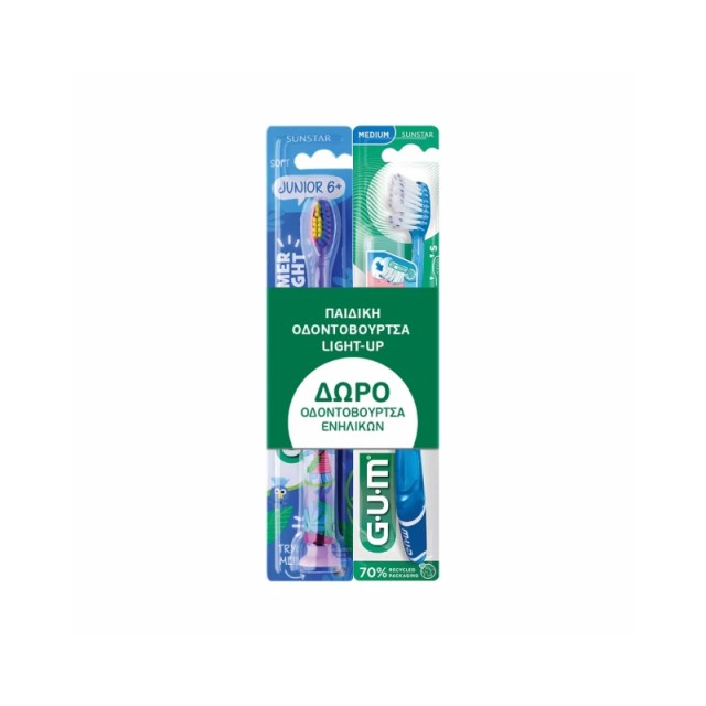 Gum Promo Pack Light-Up 903M2 Παιδική Οδοντόβουρτσα Technique & Δώρο Οδοντόβουρτσα Ενηλίκων 2 τεμ.