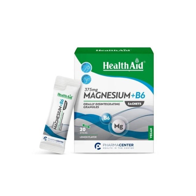 Health Aid Magnesium 375mg & B6, 20 Φακελίσκοι με Γεύση Λεμόνι