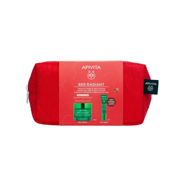 Apivita Bee Radiant Promo Pack με Κρέμα Πλούσιας Υφής για Σημάδια Γήρανσης & Ξεκούραστη Όψη, 50ml & Δώρο Κρέμα Ματιών για Σημάδια Γήρανσης & Ξεκούραστη Όψη, 15ml & Νεσεσέρ, 1σετ