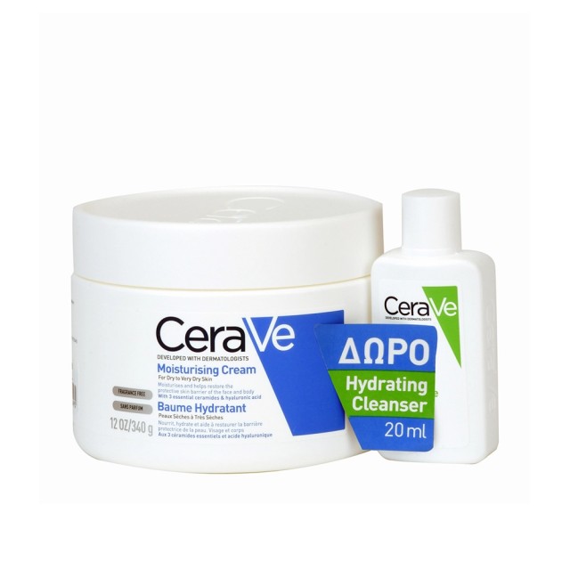 CeraVe Promo Moisturizing Cream Ενυδατική Κρέμα 340gr & Δώρο Hydrating Cleanser Ενυδατική Κρέμα Καθαρισμού 20ml