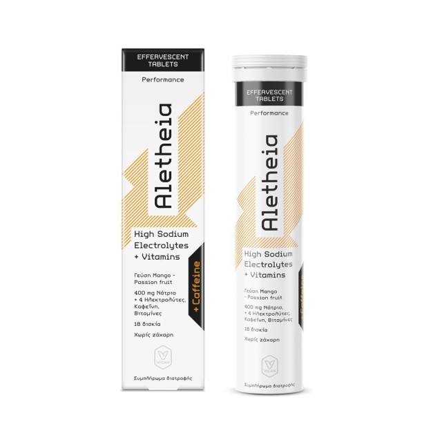 Aletheia High Sodium Electrolytes & Vitamins & Caffeine Ηλεκτρολύτες με Γεύση Μάνγκο & Φρούτα του Πάθους 18eff tabs