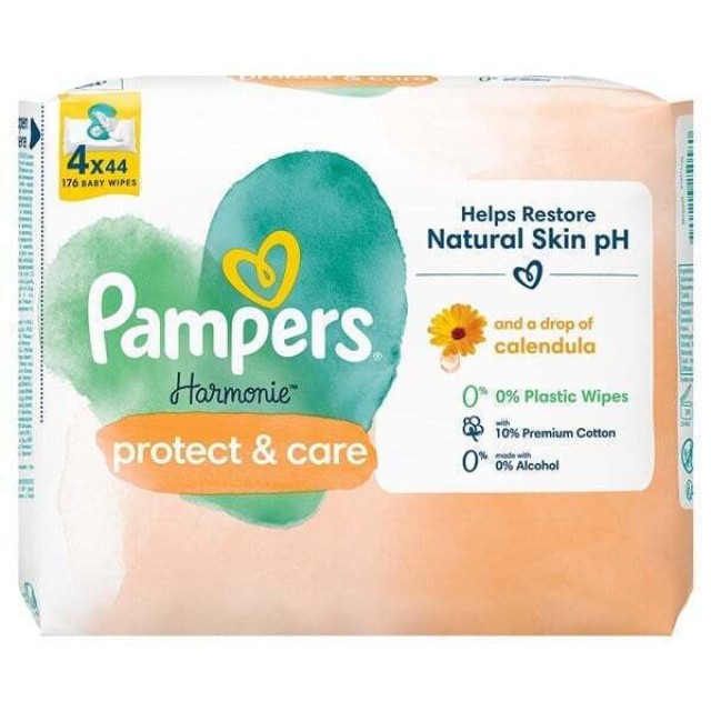 Pampers Harmonie Protect & Care Μωρομάντηλα 4x44τμχ (176 τμχ).