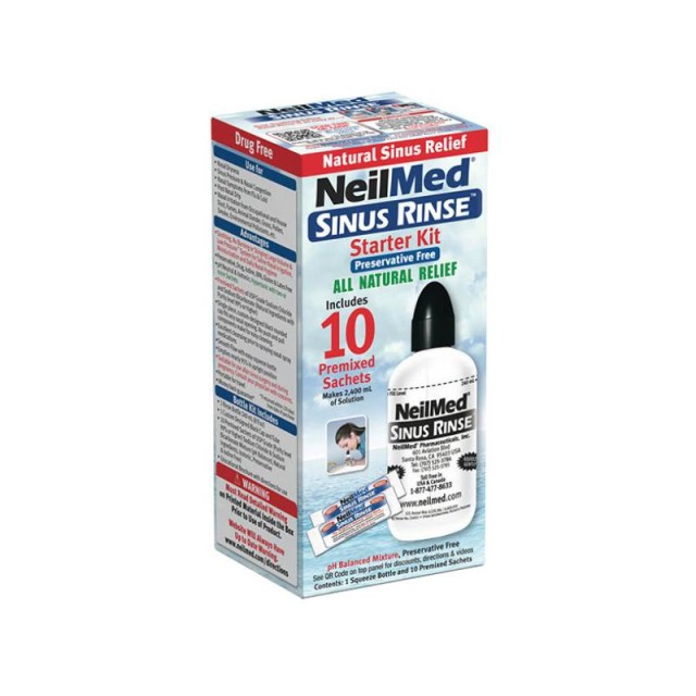 NeilMed Sinus Rinse Σύστημα Ρινικών Πλύσεων για Ενήλικες Συσκευή + 10 Φακελάκια