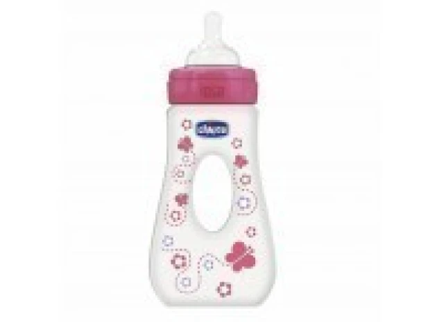 Chicco Μπιμπερό Πλαστικό Ροζ με λαβή 0 BPA 240ml και Θηλή Σιλικόνης