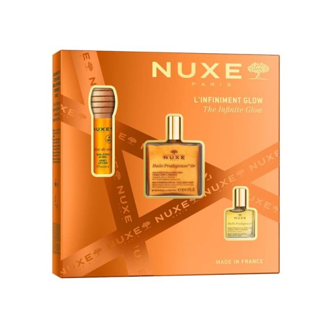 Nuxe Xmas Promo Pack The Infinite Glow Reve de Miel Lip Oil 10ml, Huile Prodigieuse Or 50ml & Huile Prodigieuse 10ml