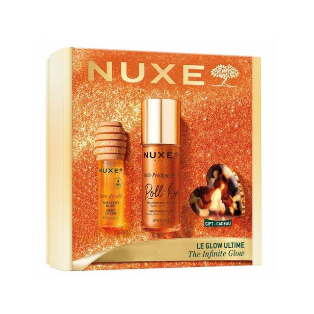 Nuxe Promo the Infinity Glow Huile Prodigieuse Or Roll On, 60ml, & Reve De Miel Honey Lip Care Oil Gloss για Ενυδάτωση Χειλιών, 10ml & Δώρο Κλιπ Μαλλιών