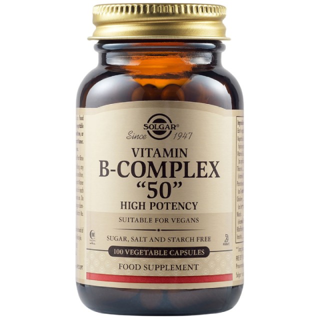 Solgar Vitamin B-Complex 50 High Potency 100 Vegetable Caps.