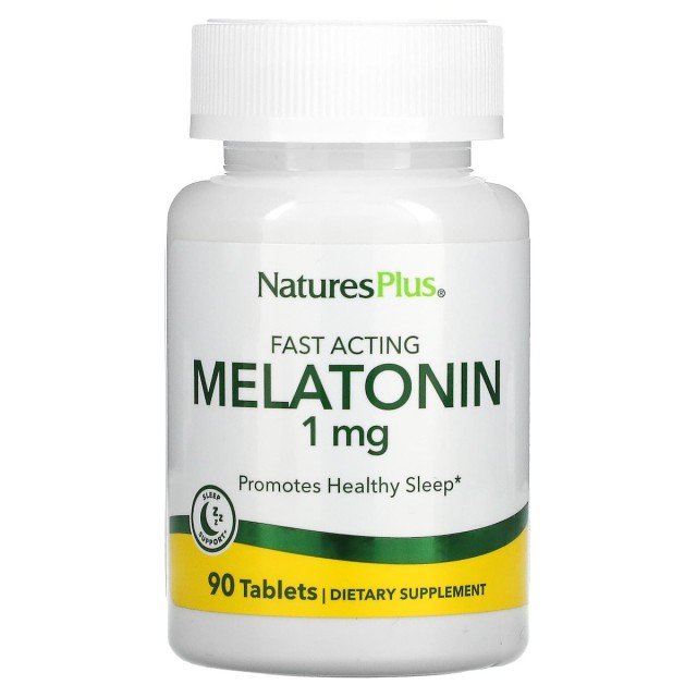 Natures Plus Fast Acting Melatonin 1 mg, Συμπλήρωμα για τον Ύπνο 90 Ταμπλέτες