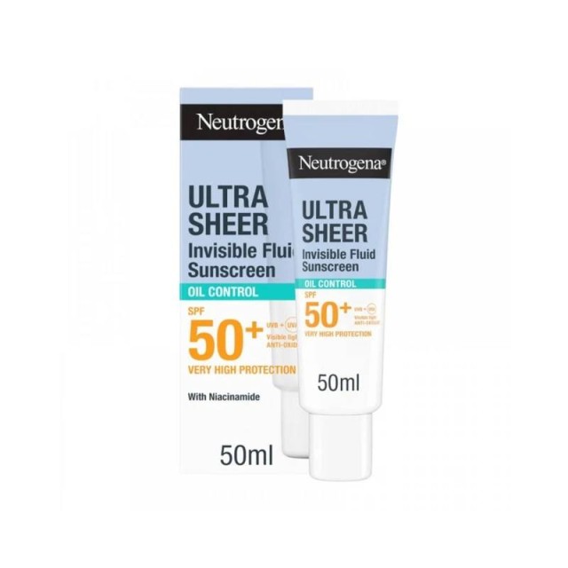 Neutrogena Ultra Sheer Invisible Fluid Sunscreen Oil Control SPF50+ Αντηλιακό Γαλάκτωμα Προσώπου για Λιπαρές Επιδερμίδες, 50ml