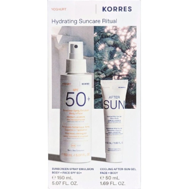 Korres Promo Face & Body Yoghurt Emulsion Protect & Hydrate Sunscreen Spray Spf50+, 150ml & Cooling After Sun Gel Yoghurt 50ml