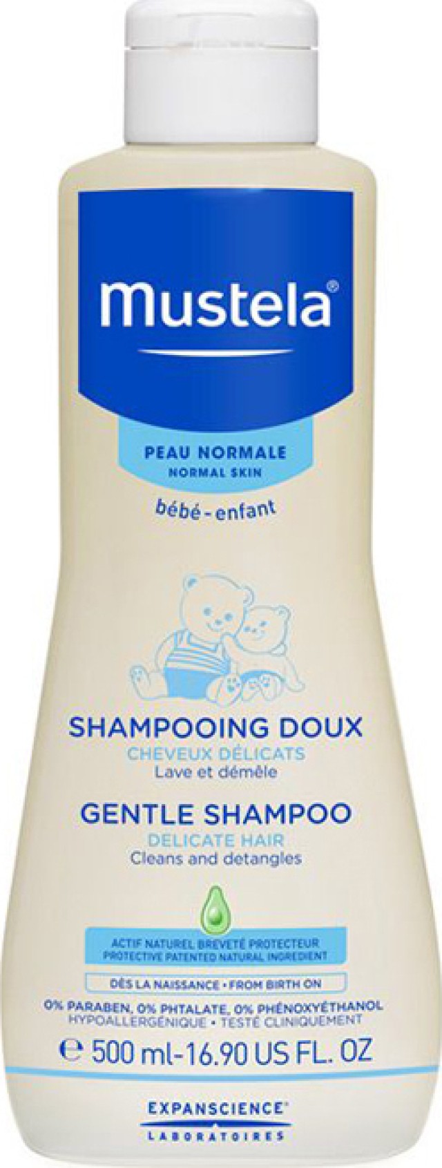 Mustela Bebe Shampooing Doux Σαμπουάν με εκχύλισμα χαμομηλιού καθημερινής χρήσης, για βρέφη από τη γέννηση & παιδιά, 500ml