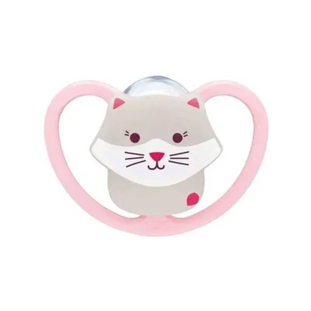 Nuk Perfect Match Air Πιπίλα Σιλικόνης με Θήκη Ροζ Γάτα 18-36m
