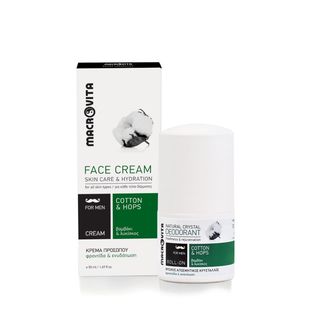 Macrovita Promo Skin Care & Hydration Cotton & Hops Face Cream for Men 50ml & Δώρο Deodorant Roll on 50ml