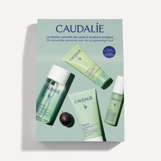Caudalie Starter Kit Vinopure Purifying Gel Cleanser 30ml, Purifying Toner 50ml, Blemish Control Salicylic Serum 10ml & Moisturizing Mattifying Fluid 15ml
