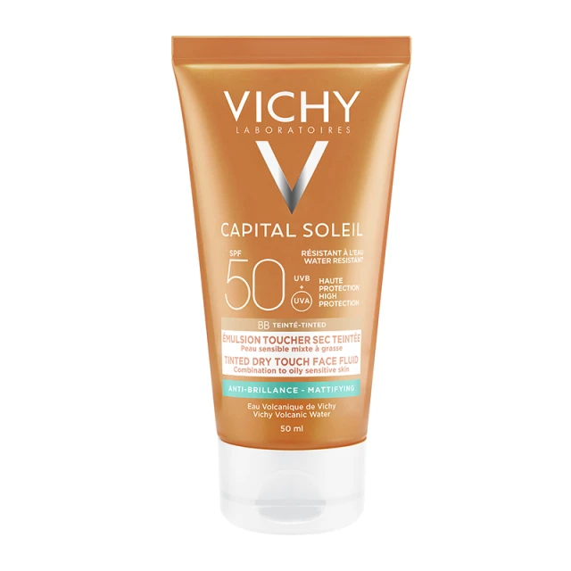VICHY CAPITAL SOLEIL Αντιηλιακή κρέμα προσώπου με Χρώμα SPF 50+ για ευαίσθητες, μικτές/λιπαρές επιδερμίδες 50ml