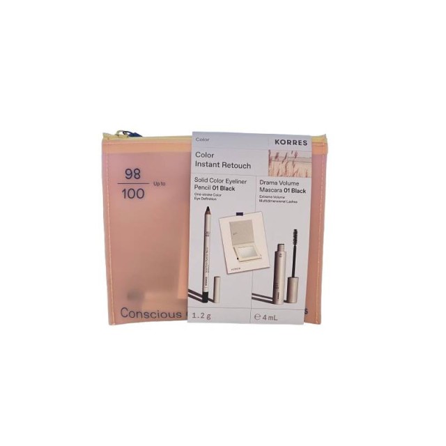 Korres Promo Color Instant Retouch Solid Color Eyeliner Pencil 01 Black 1,2gr & Drama Volume Mascara 01 Black 4ml & ΔΩΡΟ Καθρεπτάκι