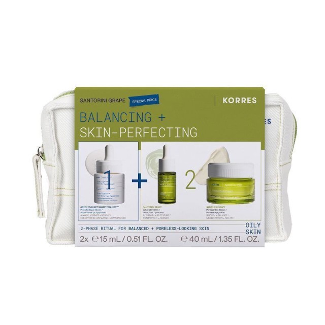 Korres Promo Greek Yoghurt Smart Probiotic Super Serum 15ml & Santorini Grape Dry Oil Serum 15ml & Poreless Skin Face Cream 40ml & Δώρο Νεσεσέρ 1 Τεμάχιο