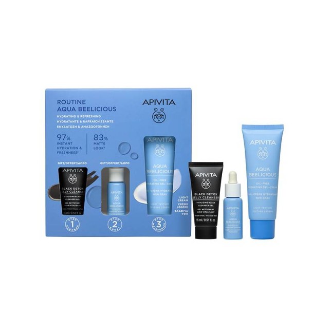 Apivita Aqua Beelicious Promo Pack με Oil-Free Hydrating Gel-Cream Κρέμα Ενυδάτωσης Ελαφριάς Υφής, 40ml & Δώρο Black Detox Cleansing Jelly, 15ml & Aqua Beelicious Booster, 10ml