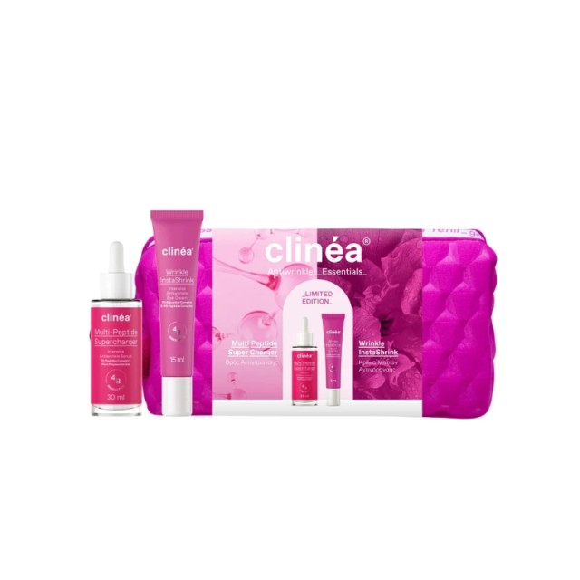Clinéa Limited Edition Gift Set AntiWrinkle Essentials με Νεσεσέρ & Serum Multipeptide Super Charger 30ml & Κρέμα Ματιών Wrinkle InstaShrink 15ml