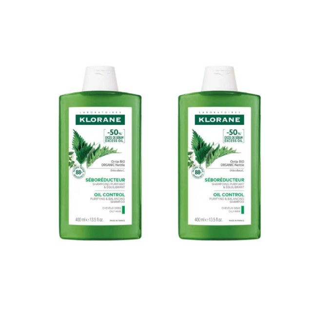 Klorane Promo Shampoo Ortie Σαμπουάν για Λιπαρά Μαλλιά με Εκχύλισμα Τσουκνίδας 2x400ml (-50% Στο 2ο Προϊόν)