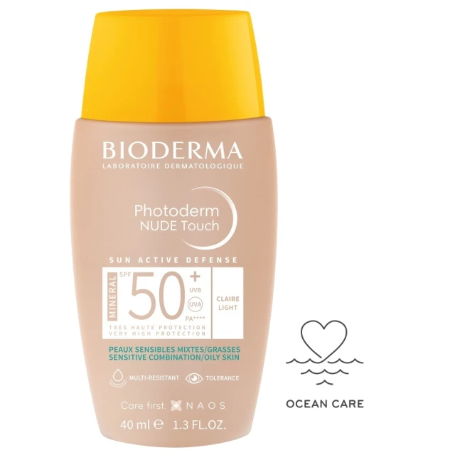 Bioderma Photoderm Nude Touch SPF 50+ Light Tint Αντιηλιακό Προσώπου με Χρώμα, Υψηλή Προστασία, Ματ Κάλυψη, Ανοιχτή Απόχρωση, 40ml