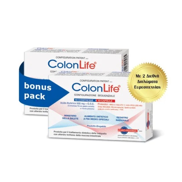 Bionat PROMO PACK ColonLife Φυσικό Προϊόν για Παθήσεις του Παχέος Εντέρου 2Τμχ x (10 Δίσκια & 10 Κάψουλες).