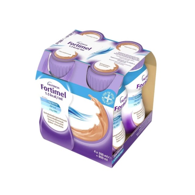 Nutricia Fortimel 1.5 kcal Σοκολάτα Θρεπτικό & Υψηλής Ενέργειας Συμπλήρωμα Διατροφής, 4 x 200ml