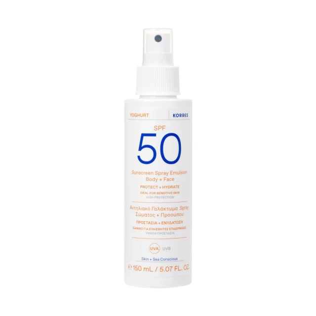 Korres Yoghurt Sunscreen Spray Emulsion Body & Face SPF50 Αντηλιακό Γαλάκτωμα Σπρέι για Σώμα & Πρόσωπο, 150ml