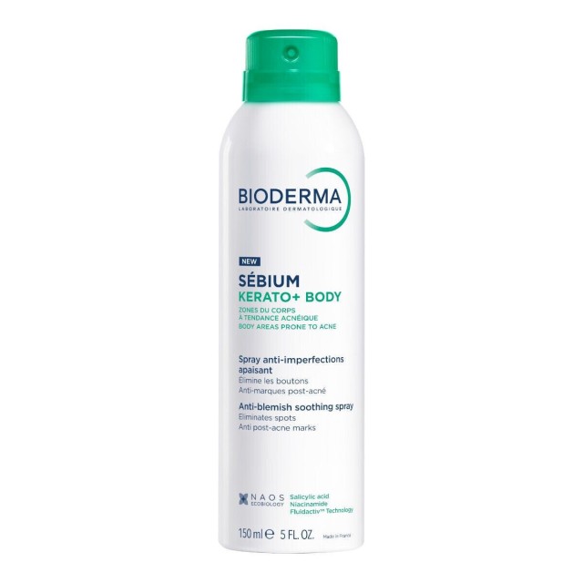 Bioderma Sebium Kerato + Body Anti-blemish Soothing Spray, Σπρέι Σώματος 3 σε 1 για Ατέλειες Κοκκινίλες & Σημάδια & Δέρμα με Τάση Ακμής 150ml
