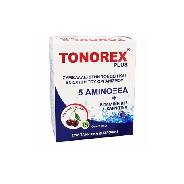 Tonorex Plus για Τόνωση και Ενίσχυση του Οργανισμού με 5 Αμινοξέα Βιταμίνη Β12 & L-Καρνιτίνη με Γεύση Κεράσι, 15τμχ
