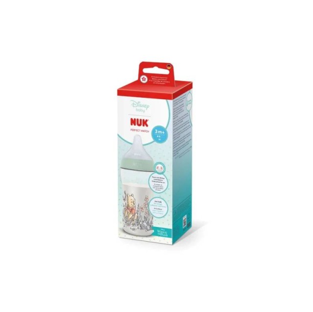 Nuk Perfect Match Μπιμπερό Πλαστικό 3m+ με Δείκτη Ελέγχου Θερμοκρασίας Winnie the Pooh 260ml