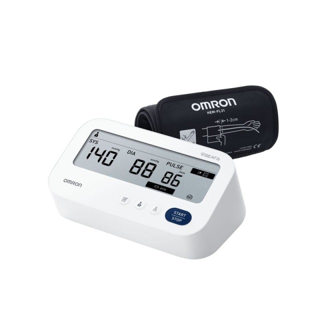 Omron M3 Comfort AFIB Blood Pressure Monitor & Power Supply Πιεσόμετρο Μπράτσου Κολπικής Μαρμαρυγής HEM-7196-FLE, 1τεμ
