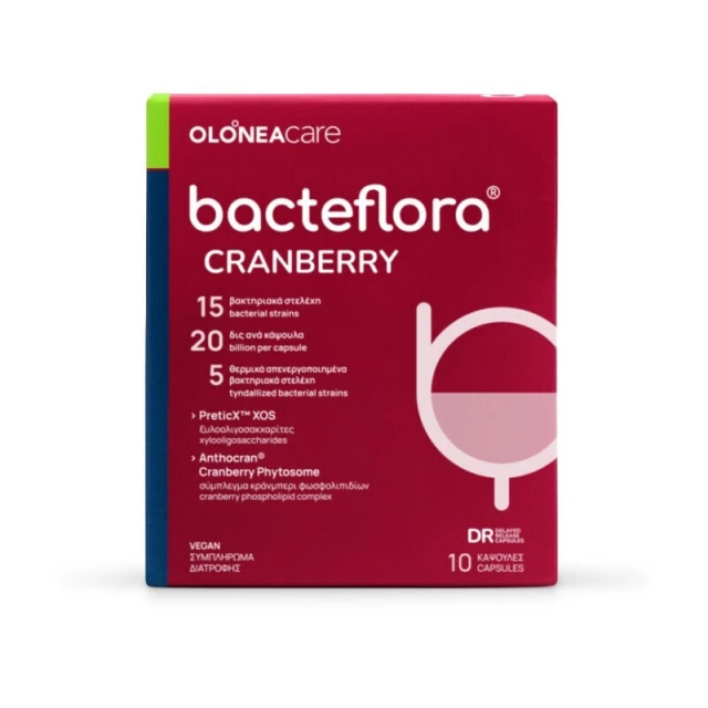 Olonea Bacteflora Cranberry για Προστασία Ουροποιητικού Συστήματος με Προβιοτικά, Πρεβιοτικά, Μεταβιοτικά και Φυτοσωμιακό Εκχύλισμα Cranberry 10 φυτικές κάψουλες