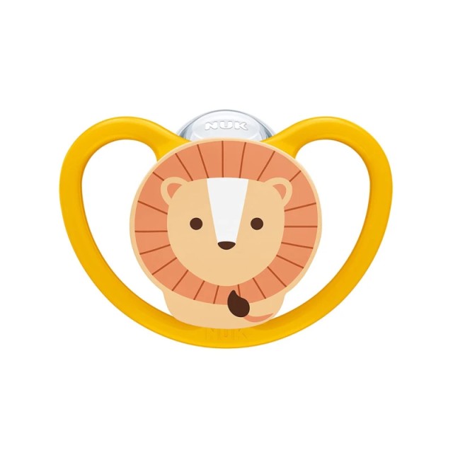 Nuk Ορθοδοντική Πιπίλα Σιλικόνης Space Λιοντάρι Πορτοκαλί με Θήκη για 18-36 μηνών 1τμχ (10.739.511)